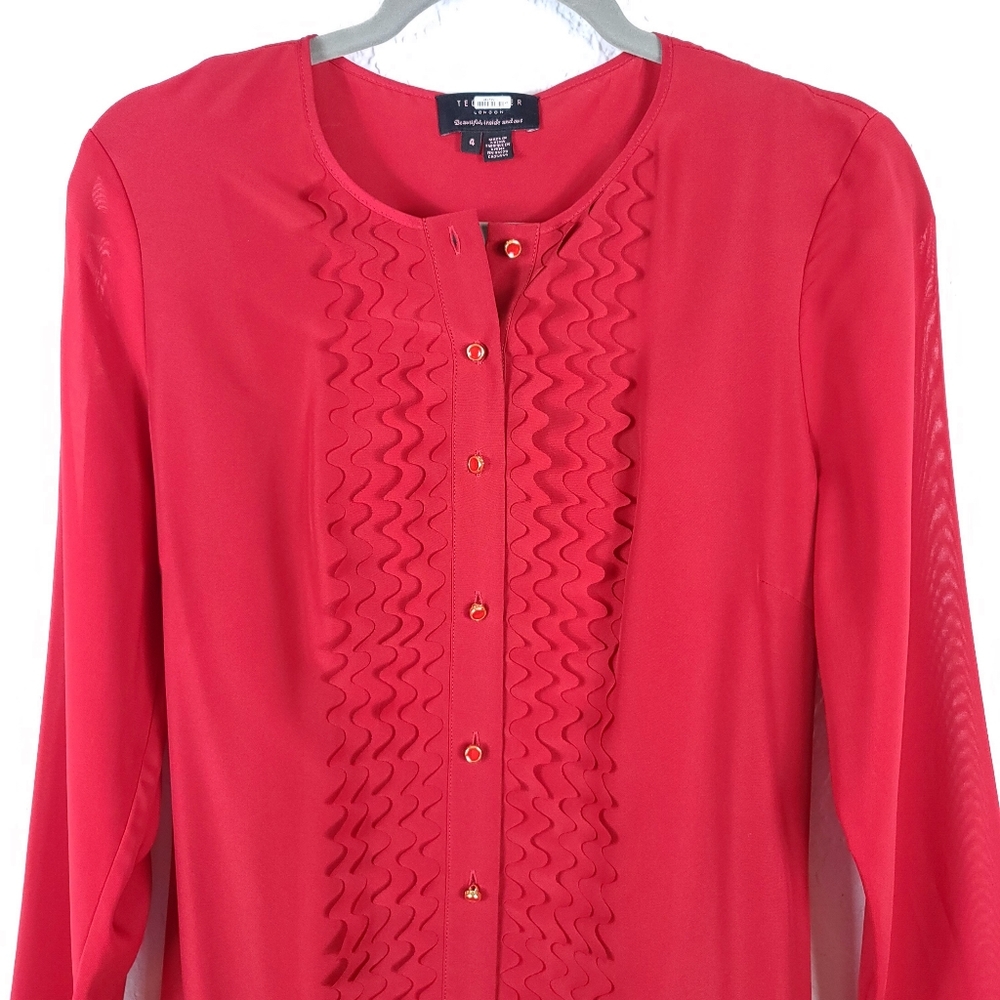 TED BAKER Red Scallop Ruffle Belted Mini Dress - Picture 2 of 9